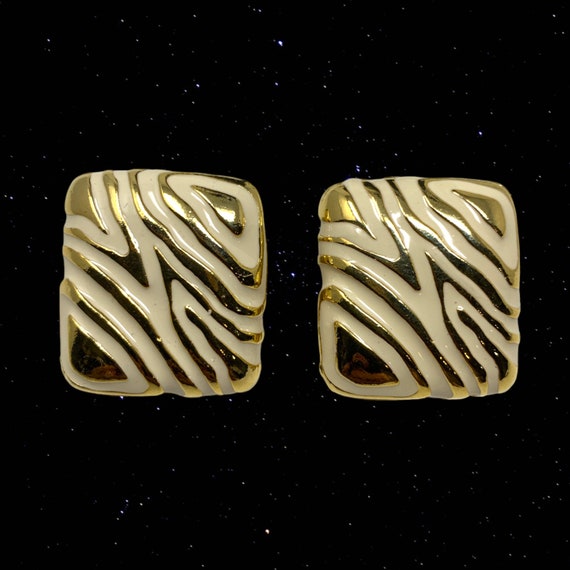 Vintage 1980's Gold & Ivory Enamel Tiger Stripe C… - image 1