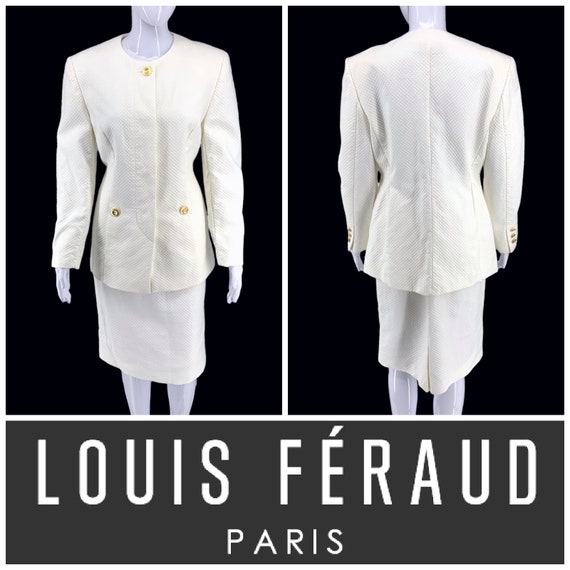 Vintage Louis Feraud Sz 10 White Quilted Career S… - image 1