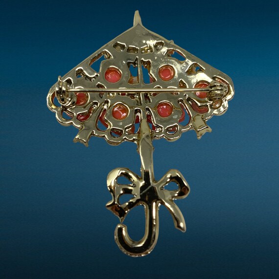 Vintage Umbrella Brooch Pin Statement Faux Pearl … - image 2