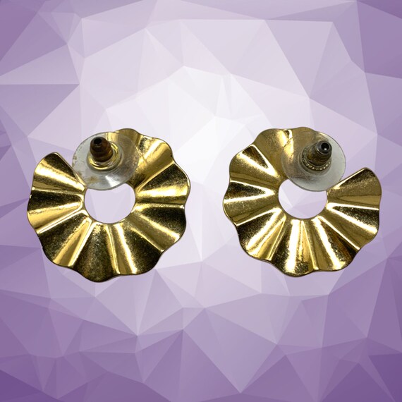 Vintage 1980's Folded Circle Gold Tone Earrings C… - image 2