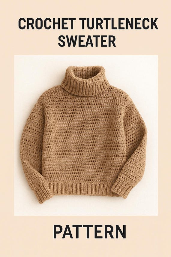 Crochet Pattern Turtleneck Sweater: High-Neck Pullover Printable (Digital PDF Download)