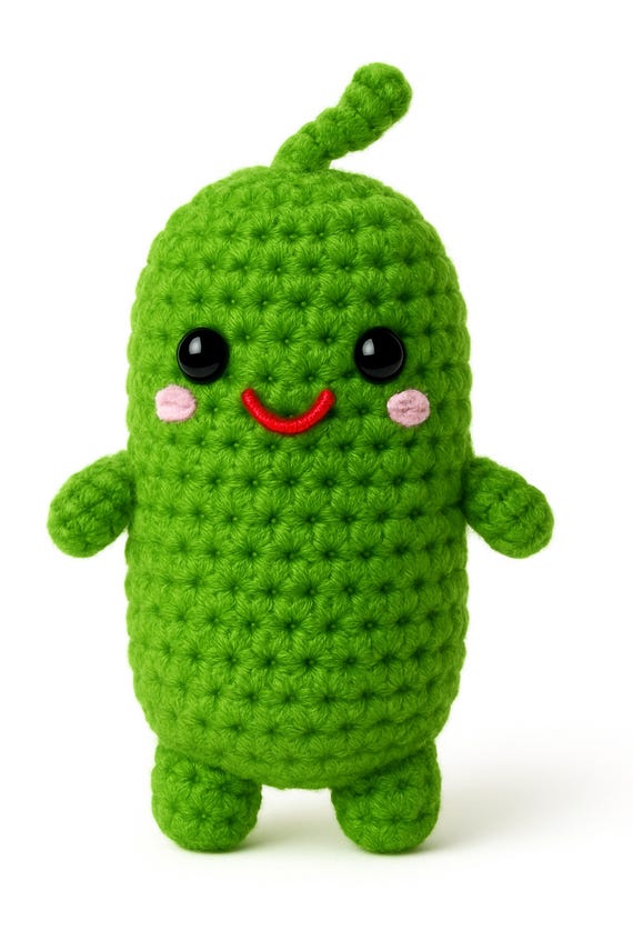 Pattern Instructions: Crochet Pickle Plush Amigurumi Toy Green Kawaii Gift (PDF Download)
