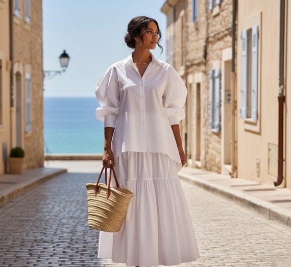 Sewing Pattern: Oversized Poplin Summer Shirt Women Dress Puff Sleeve Printable (PDF Download)