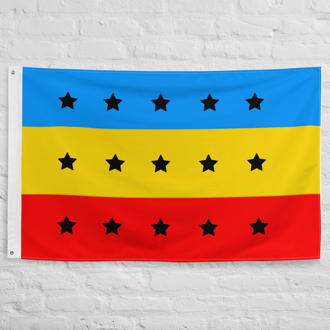 Blue Yellow Red Flag With Stars One Sided Etsy