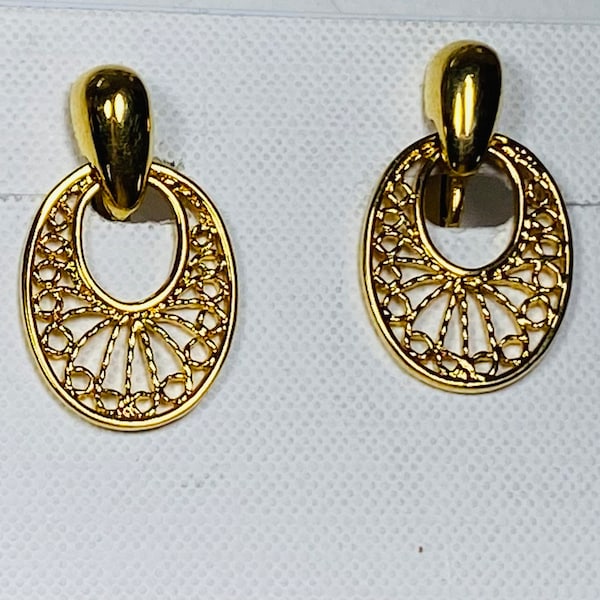 Napier Door Knocker Dangle Clip On/Screw Back Earrings Gold Tone Designer Costume Jewelry