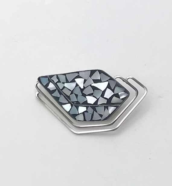 Vintage Sterling Silver Black White Shell Mosaic P