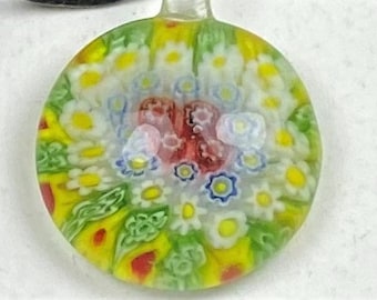 Vintage Murano Glass  Millefiori Mosaic Necklace Pendant MIB Costume Jewelry