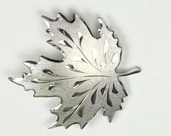 Vintage JSC Sterling Silver Maple Leaf Brooch Pin Fall Autumn Shawl Brooch Scarf Hat Pin Designer Fine Jewelry