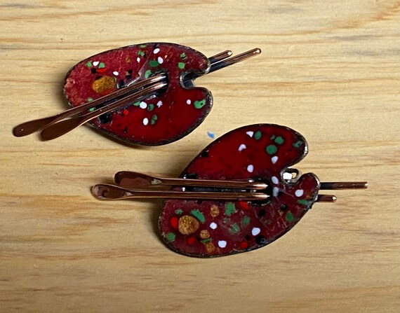 Vintage Matisse Artist Palette Brooch Earring Set… - image 9