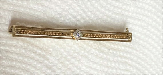 Antique 14kt Gold Filigree Blue Sapphire Bar Pin … - image 3