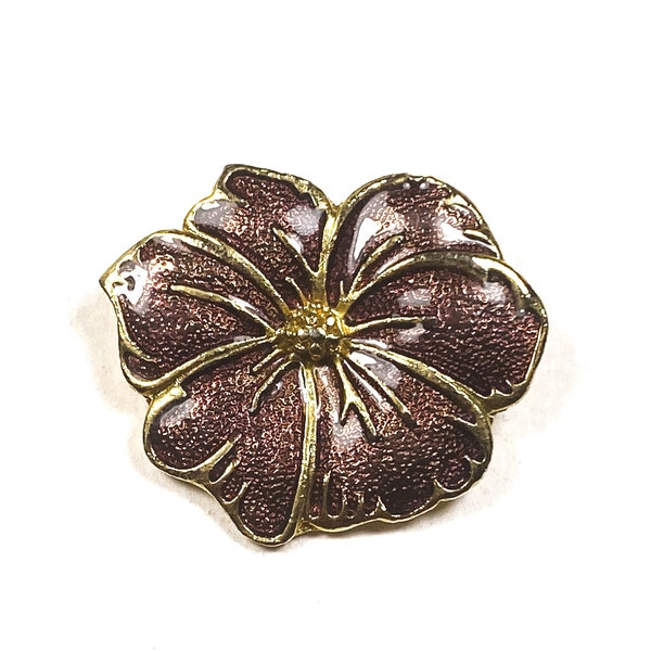 Purple Pansy Flower Gold Tone Brooch Pin Costume Jewelry Shawl Scarf Hat Decor Mint Condition Mid Century