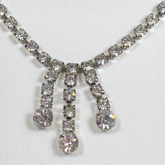 Vintage Clear Rhinestone Bib Choker Necklace Triple Drop Focal Costume Jewelry Etsy