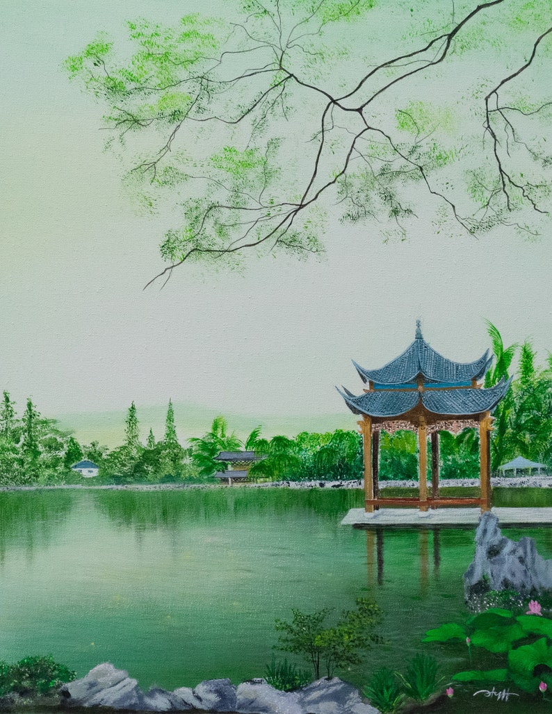 Original Painting Chinese Garden Wall Decor Flower Painting Etsy
