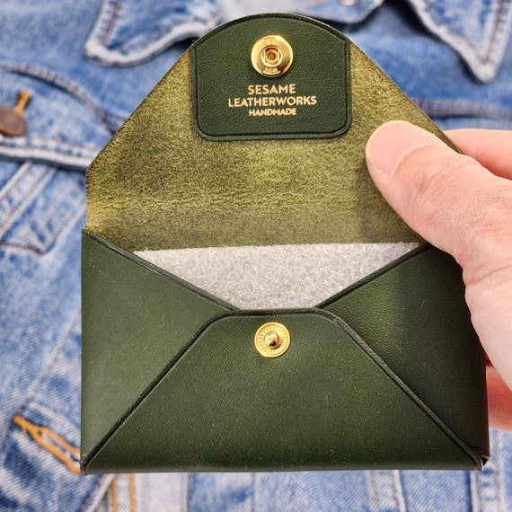 Handmade Leather Envelope Card Wallet, Minimalist Business Card Holder