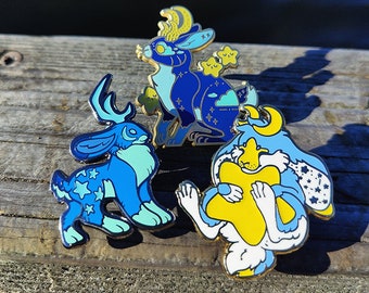 Blue Moon Jackalope • Glow in the Dark Enamel Pin Set