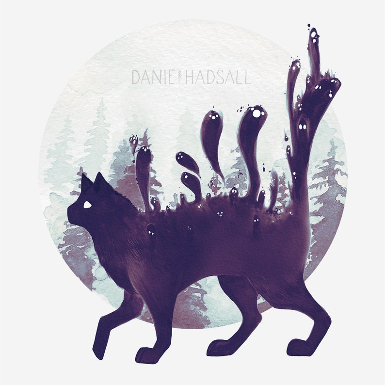 Bad Omen Ghostly Black Cat Familiar Postcard Etsy