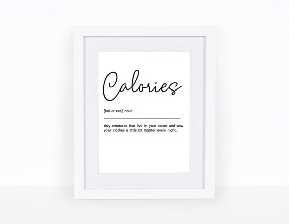 calories noun definition wall Print wording Picture Quote kitchen black white