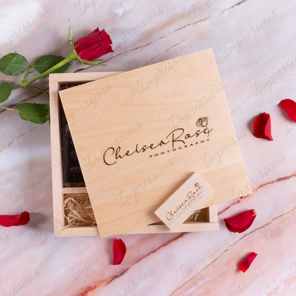 Memoria USB de madera de arce + caja de regalo de presentación de fotografía de 6 x 4