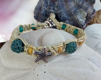 Starfish Beaded Bracelet with Lava Stone Beads for using Essential Oils