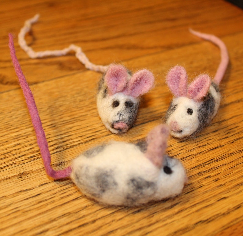 Hand made Needle Felted 100 Wool Cat Toy Mouse Mice with a Etsy