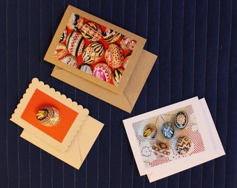 Cover photos depict handmade Ukrainian Easter Eggs Blank inside pysanky Lot # 7-3 pack of lovely greeting cards envelope included.