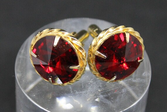 Dramatic 1960's  vintage men's red crystal  on go… - image 1