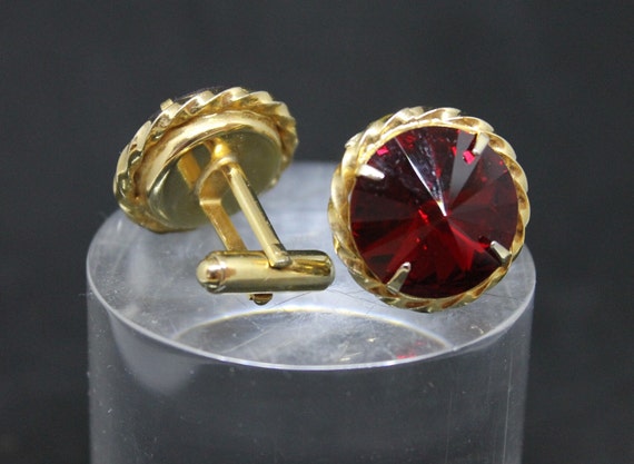 Dramatic 1960's  vintage men's red crystal  on go… - image 4