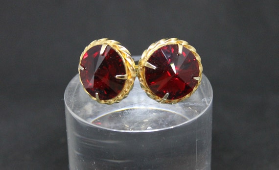 Dramatic 1960's  vintage men's red crystal  on go… - image 5