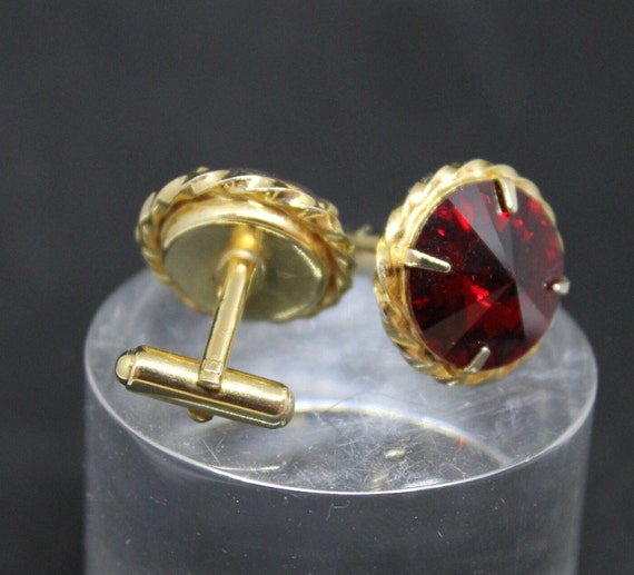 Dramatic 1960's  vintage men's red crystal  on go… - image 2