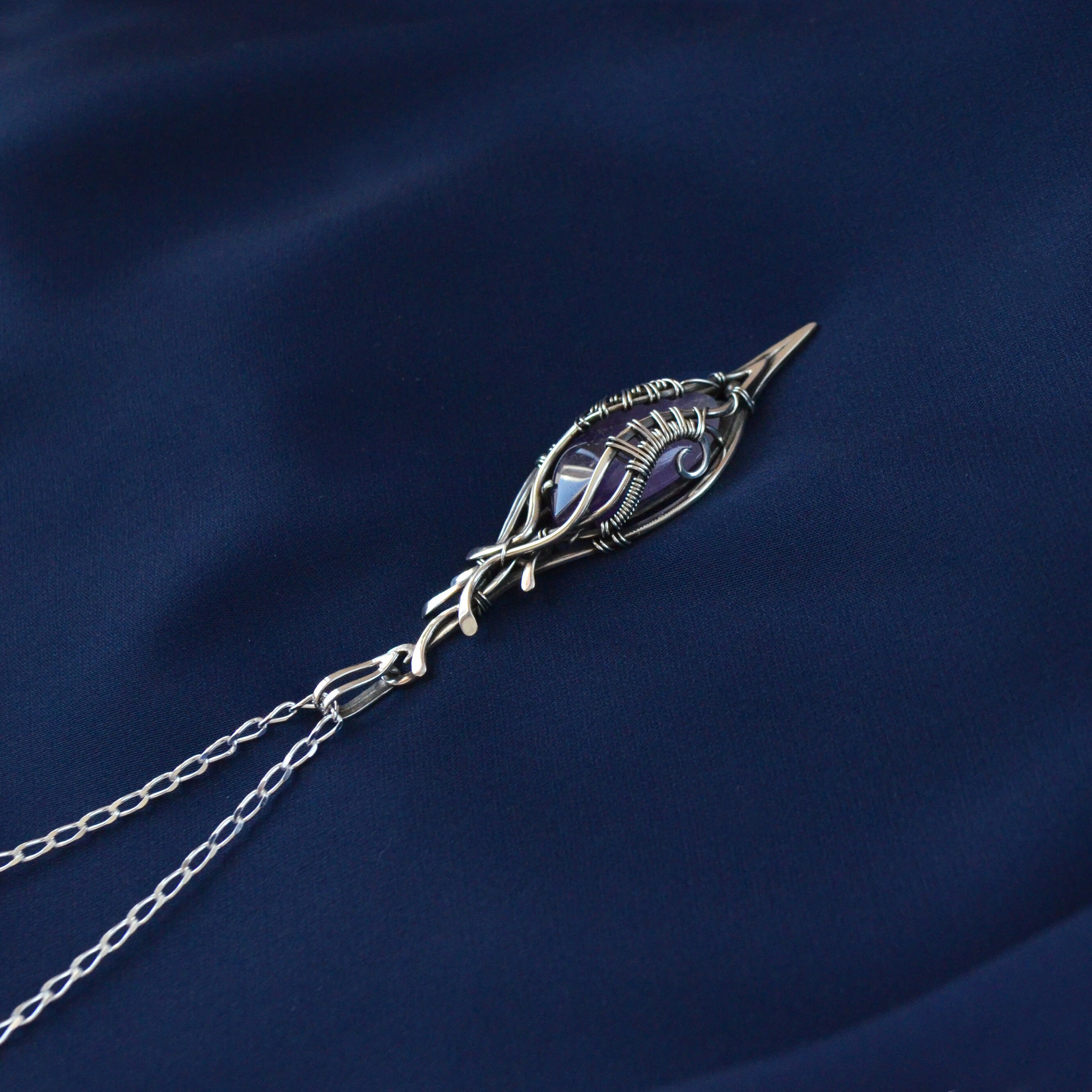 Elven necklace with amethyst in sterling silver heady wire Etsy