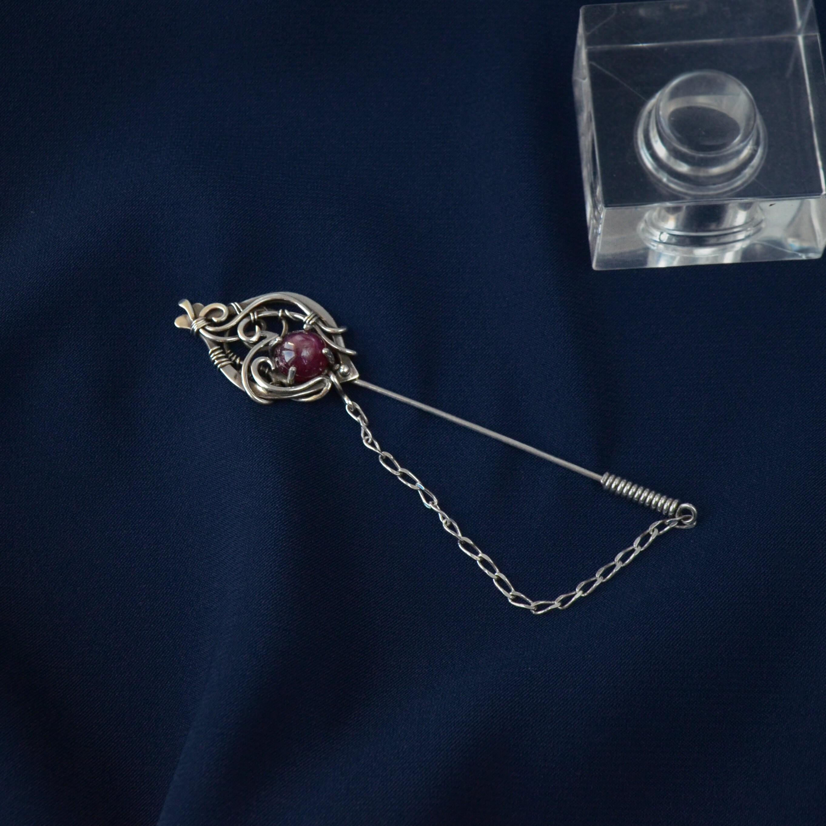 Star ruby lapel pin with chain in sterling silver lapel stick Etsy