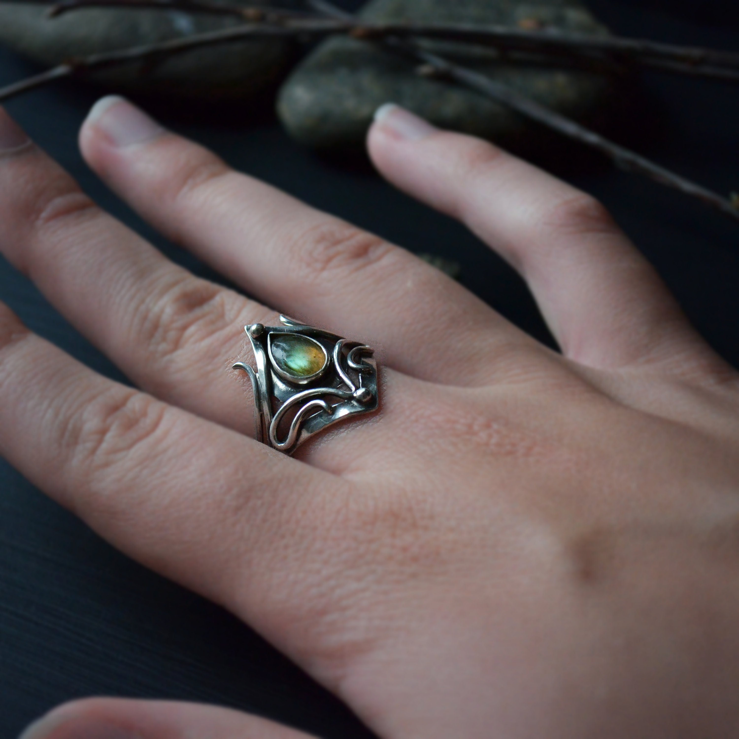 Elven ring sterling silver with labradorite wire wrapped Etsy