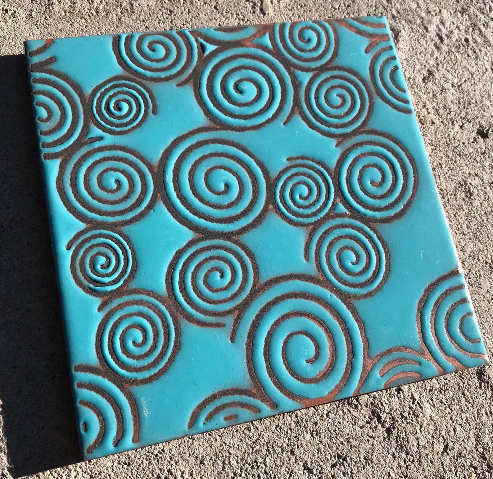 Primitive Tile Hand Painted 6x6 Craftsman Tile ~ Sacred Spirals ~ Primitive Design ...