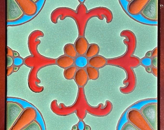 Decorative Craftsmen Tile ~ Hand-Painted ~ Pool Waterline Safe ~ 6x6 Wax Resist Raised Glaze Finish
