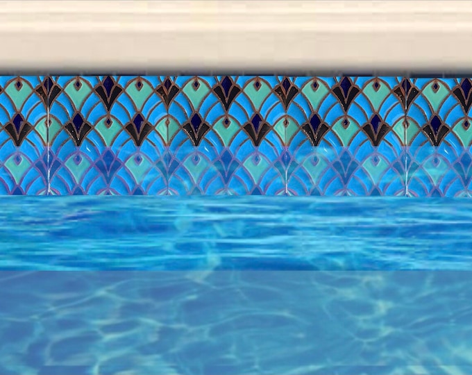 Art Deco Egyptian Revival Hand-Painted Tile  6x6  Pool Safe Wax Resist Raised Glaze Finish