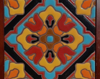 Beautiful Classic Decorative Craftsmen Tile ~ Hand-painted 6x6 Adrianna. Pool Safe Wax Resist Raised Glaze Finish