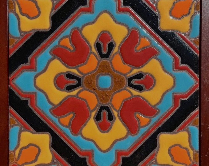 Beautiful Classic Decorative Craftsmen Tile ~ Hand-painted 6x6 Adrianna. Pool Safe Wax Resist Raised Glaze Finish