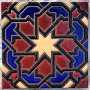 Hand Painted Rustic Craftsman Tile. Classic Design. 6x6 Pool Safe Wax Resist Raised Glaze Finish