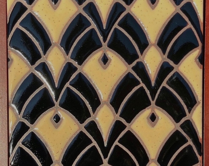 Art Deco Egyptian Revival Hand-Painted Tile. 6x6 Pool Safe Wax Resist Raised Glaze Finish