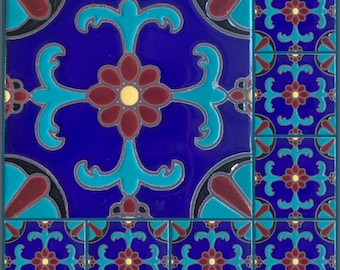 Hand-Painted Decorative Craftsman Tile ~ 6x6 ~ Pool Safe Wax Resist Raised Glaze Finish