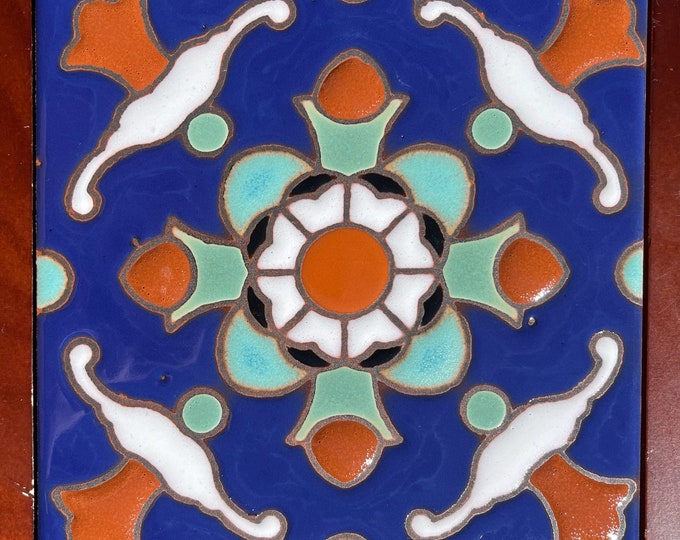 Decorative Malibu Inspired Hand-Painted 6x6 Tile. Pool safe, frost resistant. Wax Resist Raised Glaze Finish