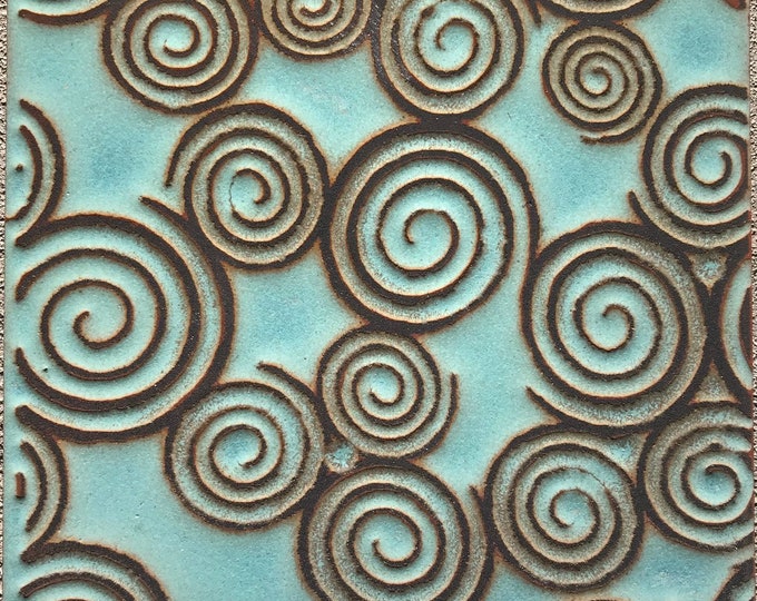 Hand Painted 6x6 Craftsman Tile ~ Sacred Spirals ~ Primitive Design