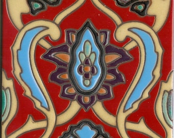 Hand-Painted Decorative Tile ~ Malibu Reproduction ~ 6x6 Wax Resist Raised Glaze Finish