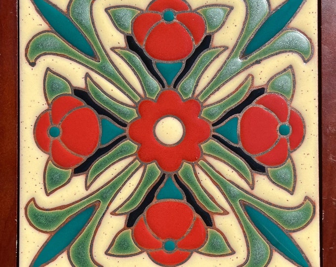 Hand-Painted Decorative Craftsman Tile ~  Chloe 6x6 ~ Pool Safe Wax Resist Raised Glaze Finish