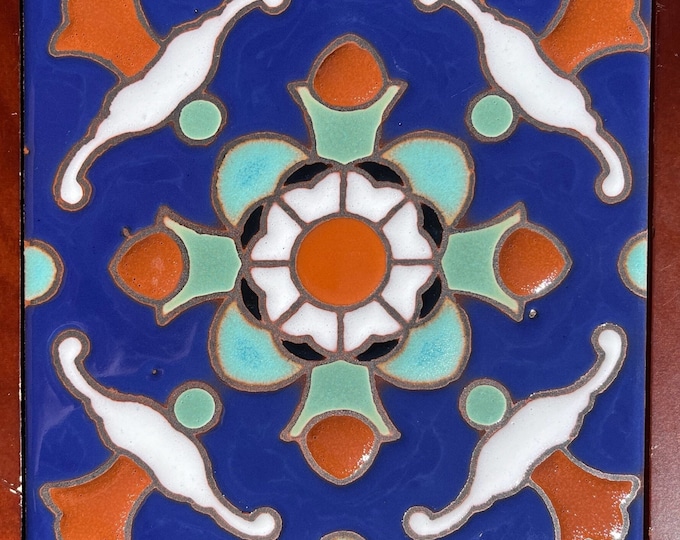 Decorative Malibu Inspired Hand-Painted 6x6 Tile. Pool safe, frost resistant. Wax Resist Raised Glaze Finish