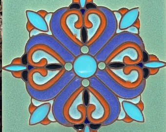 Beautiful Decorative 6x6 Tile ~ Hand-Painted ~ Pool Safe ~ Wax Resist Raised Glaze Finish