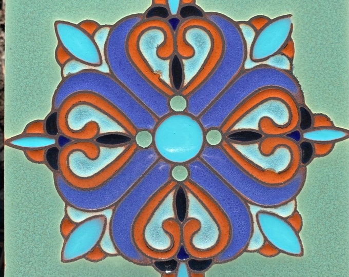 Beautiful Decorative 6x6 Tile ~ Hand-Painted ~ Pool Safe ~ Wax Resist Raised Glaze Finish