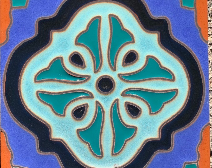 Decorative Malibu Inspired Hand-Painted Craftsman Tile ~ Pool Waterline Safe ~ 6x6 Wax Resist Raised Glaze Finish