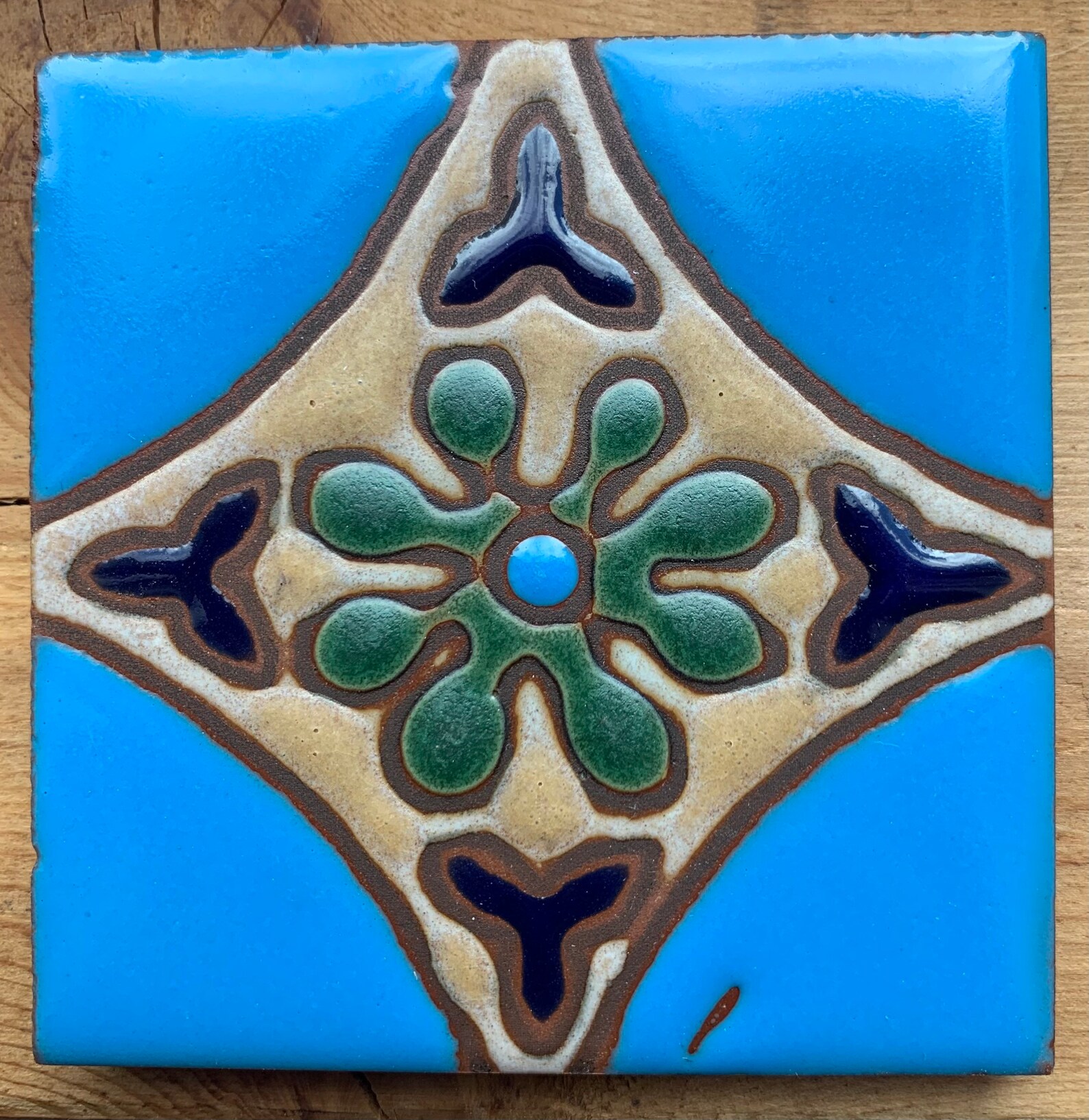 3x3 Hand Painted Decorative Tiles Wax Resist Raised Glaze Etsy