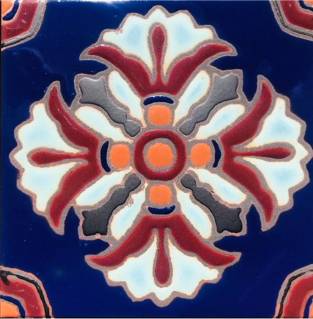 Decorative Handpainted Tile. Egyptian Revival, Art Deco Pool Waterline Safe 6x6 Wax Resist